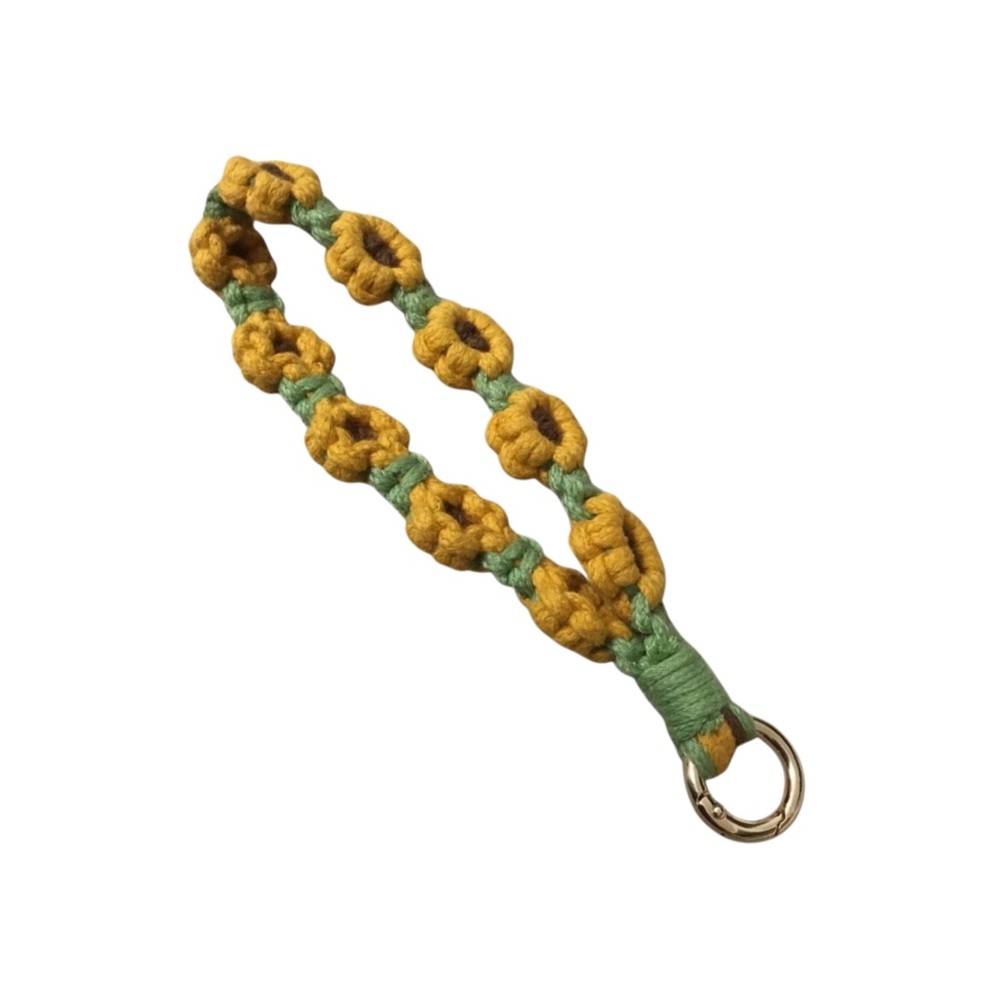 Boho Macrame Sunflower Keychain Wristlet Lanyard